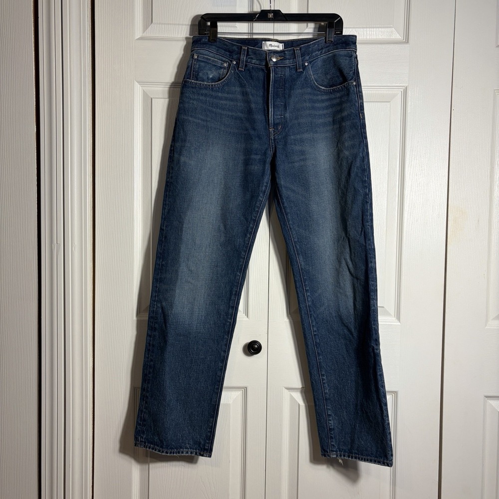 Madewell The Dean East Straight Jean Women 28 Blue Button Fly Distressed Hem